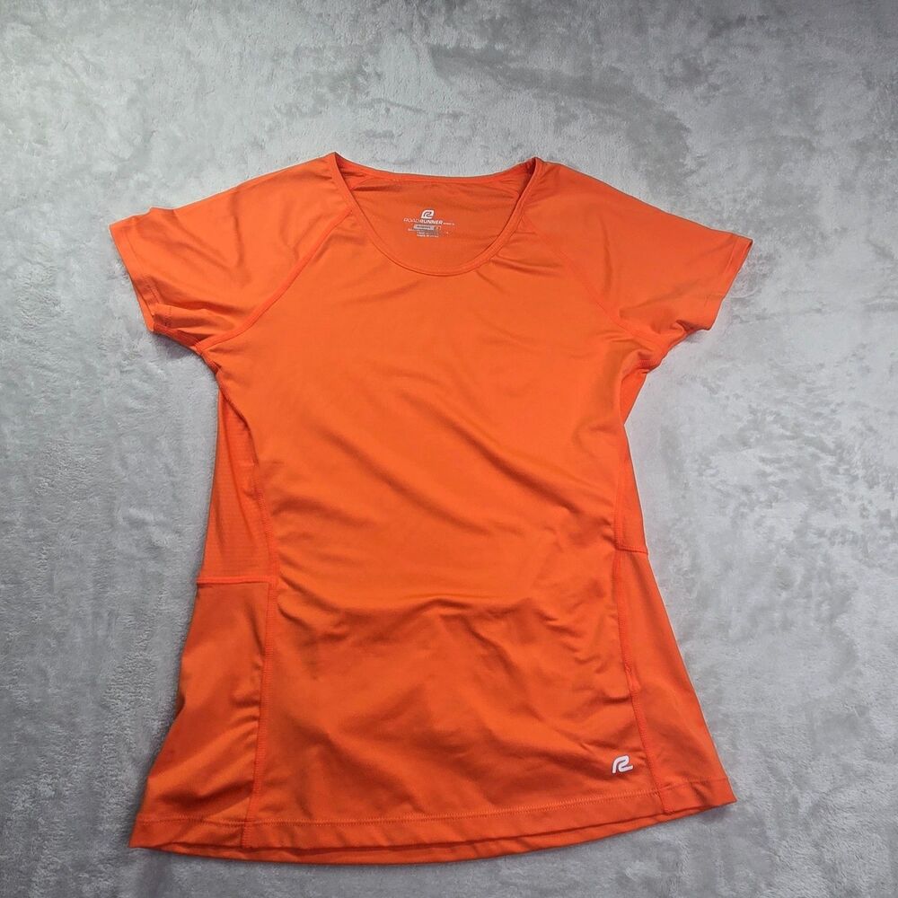 Road Runner Shirt Top Women's Small Orange Short Sleeve Performance Zip Pouch